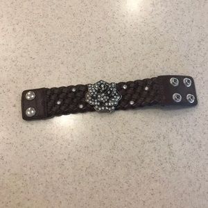 Braided Leather Bling Rose Bracelet